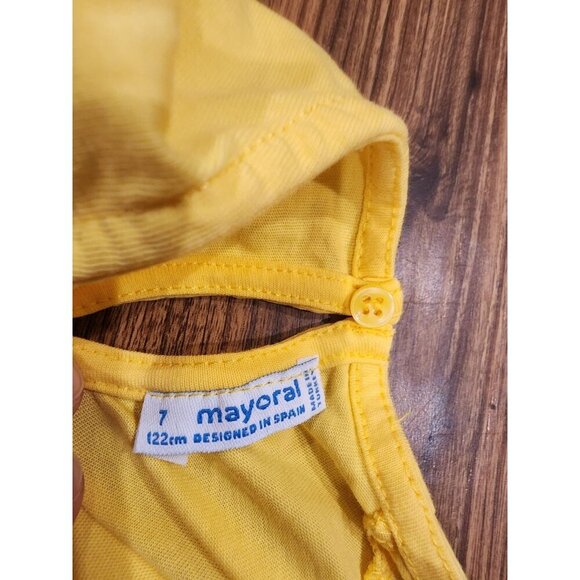 Mayoral Girls Embroidered Lace Flutter Sleeve Blouse Top Sz 7 122cm Yellow - Picture 3 of 4